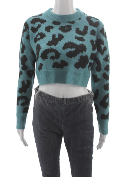 Superdown Unisex Pullover Sweater Black Leopard Crew Neck Long Sleeve Size XS