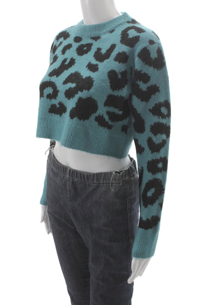 Superdown Unisex Pullover Sweater Black Leopard Crew Neck Long Sleeve Size XS