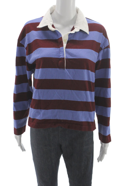 J Crew Mens Striped Button Cotton Long Sleeve Shirt College Blue Size M