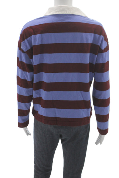 J Crew Mens Striped Button Cotton Long Sleeve Shirt College Blue Size M