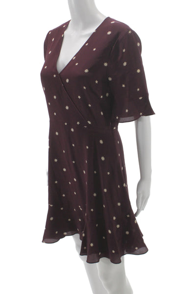 Madewell Women Fit & Flare Dress Purple Star Silk Short Sleeve Knee Size 6