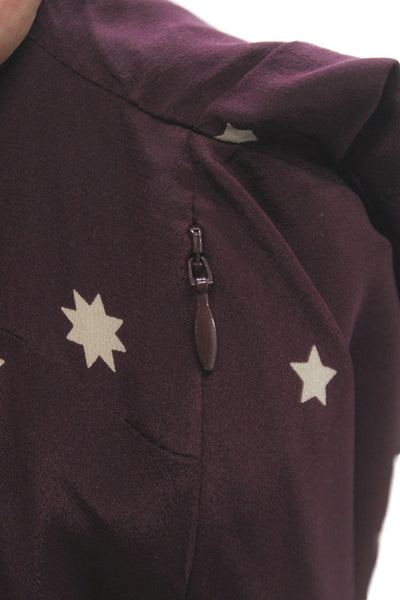 Madewell Women Fit & Flare Dress Purple Star Silk Short Sleeve Knee Size 6
