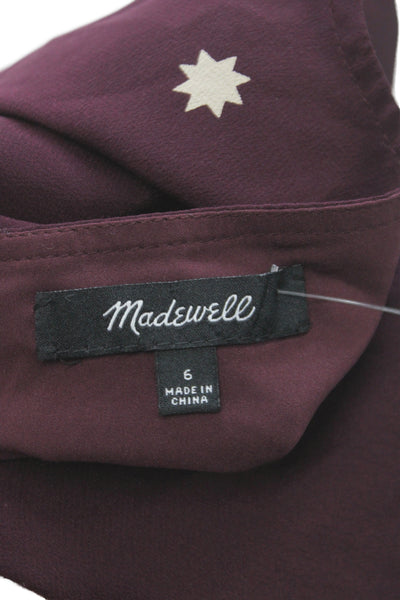 Madewell Women Fit & Flare Dress Purple Star Silk Short Sleeve Knee Size 6