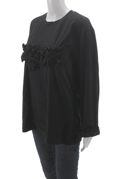 Meimeij Womens Jersey T-Shirt Black Crew Neck Long Sleeve 94%Cotton Size 48