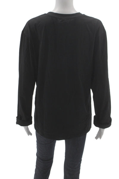 Meimeij Womens Jersey T-Shirt Black Crew Neck Long Sleeve 94%Cotton Size 48