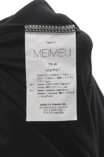 Meimeij Womens Jersey T-Shirt Black Crew Neck Long Sleeve 94%Cotton Size 48