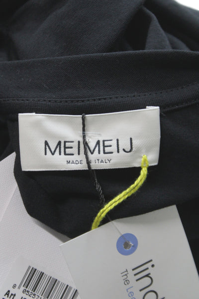 Meimeij Womens Jersey T-Shirt Black Crew Neck Long Sleeve 94%Cotton Size 48
