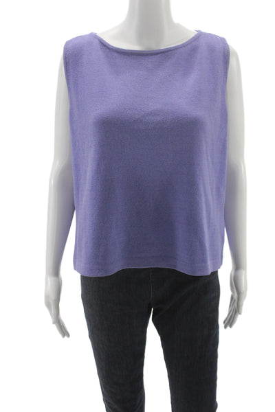 St. John Women Basic Sleeveless Cotton Tank Purple Round Neck Size XL