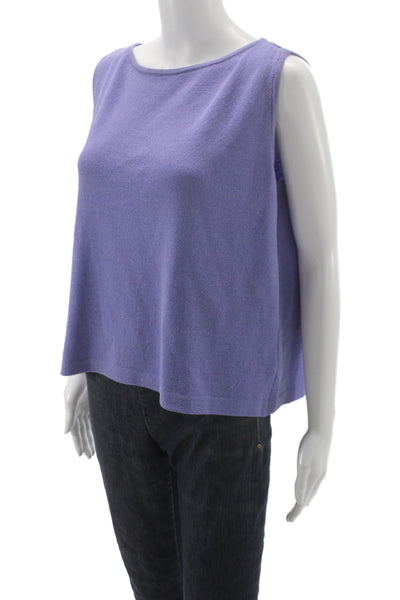 St. John Women Basic Sleeveless Cotton Tank Purple Round Neck Size XL