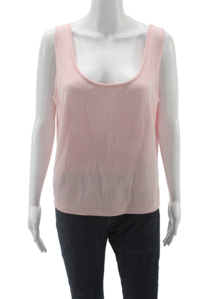 St. John Women Basic Tank Pink Cotton Round Neck Sleeveless Size L