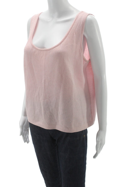 St. John Women Basic Tank Pink Cotton Round Neck Sleeveless Size L