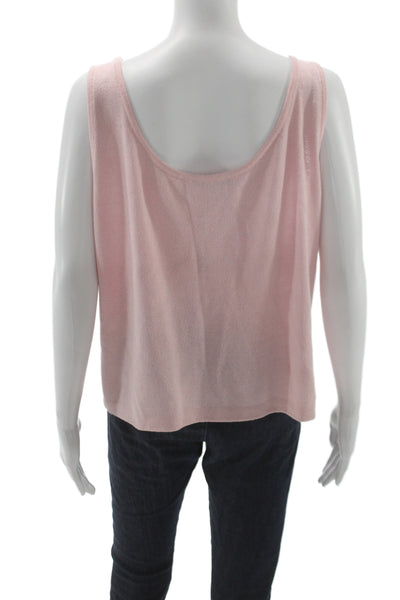 St. John Women Basic Tank Pink Cotton Round Neck Sleeveless Size L