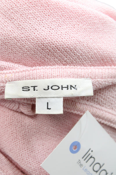 St. John Women Basic Tank Pink Cotton Round Neck Sleeveless Size L