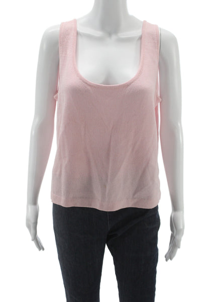 St. John Women Cropped Sleeveless Tank Pink Cotton Round Neck Designer Size L