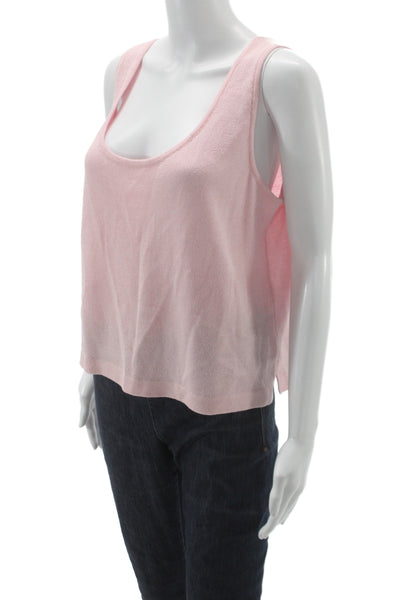 St. John Women Cropped Sleeveless Tank Pink Cotton Round Neck Designer Size L