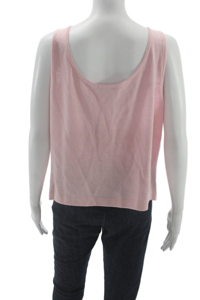 St. John Women Cropped Sleeveless Tank Pink Cotton Round Neck Designer Size L