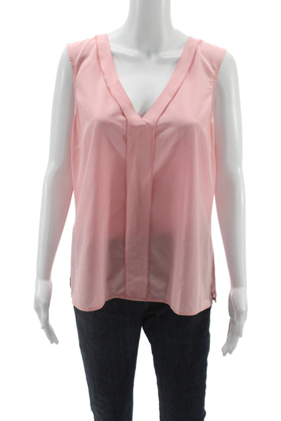St. John Women Pink V-Neck Sleeveless Silk Spandex Blouse Zip Classic Size 14
