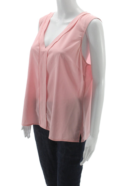 St. John Women Pink V-Neck Sleeveless Silk Spandex Blouse Zip Classic Size 14