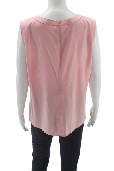 St. John Women Pink V-Neck Sleeveless Silk Spandex Blouse Zip Classic Size 14