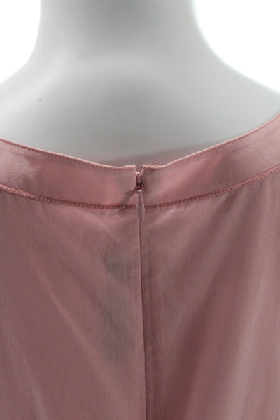 St. John Women Pink V-Neck Sleeveless Silk Spandex Blouse Zip Classic Size 14