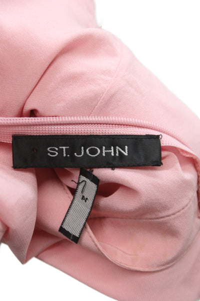 St. John Women Pink V-Neck Sleeveless Silk Spandex Blouse Zip Classic Size 14