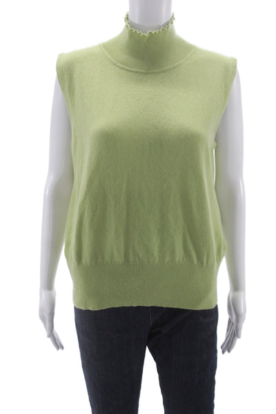 St. John Cashmere Unisex Green Pullover Vest Mock Neck Sleeveless Size L