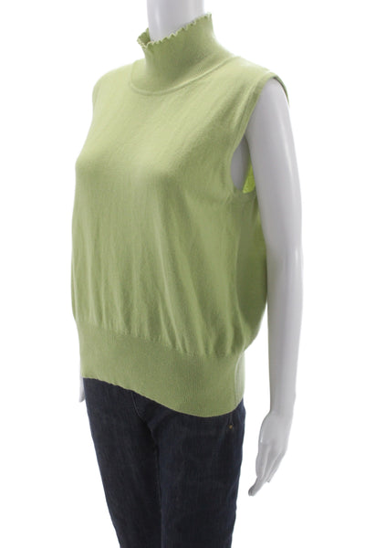 St. John Cashmere Unisex Green Pullover Vest Mock Neck Sleeveless Size L