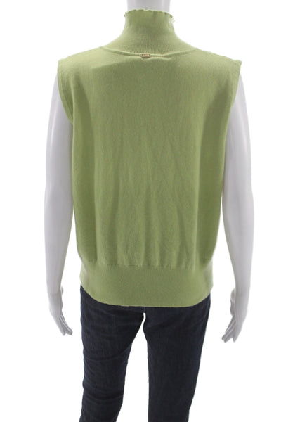 St. John Cashmere Unisex Green Pullover Vest Mock Neck Sleeveless Size L