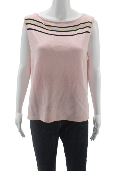 St. John Sport By Marie Gray Women Basic Pink Striped Sleeveless Tank Size L