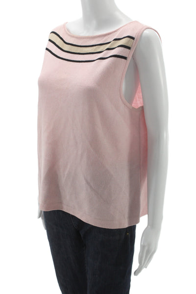 St. John Sport By Marie Gray Women Basic Pink Striped Sleeveless Tank Size L