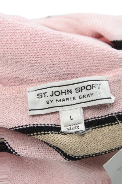 St. John Sport By Marie Gray Women Basic Pink Striped Sleeveless Tank Size L