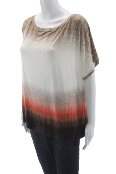 St. John Womens Tunic Blouse Beige Leopard Print Short Sleeve Size XL