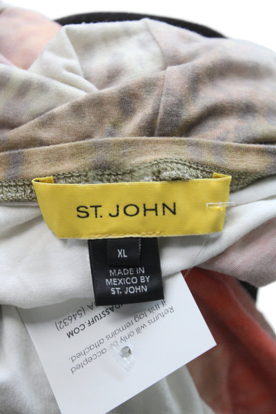 St. John Womens Tunic Blouse Beige Leopard Print Short Sleeve Size XL