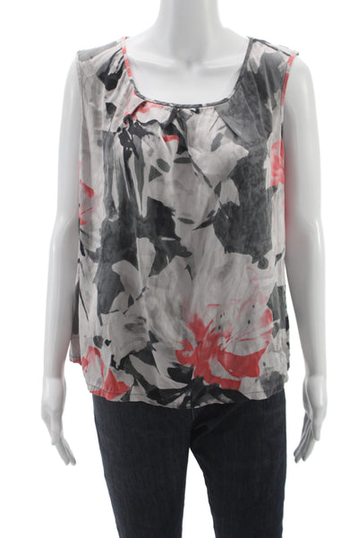 St. John Womens Gray Silk Spandex Floral Square Neck Sleeveless Blouse Size XL