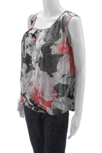 St. John Womens Gray Silk Spandex Floral Square Neck Sleeveless Blouse Size XL