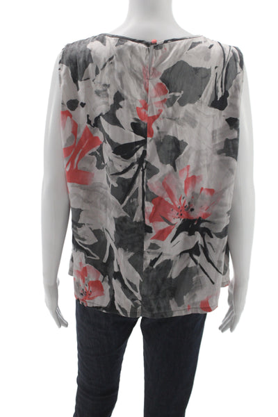 St. John Womens Gray Silk Spandex Floral Square Neck Sleeveless Blouse Size XL