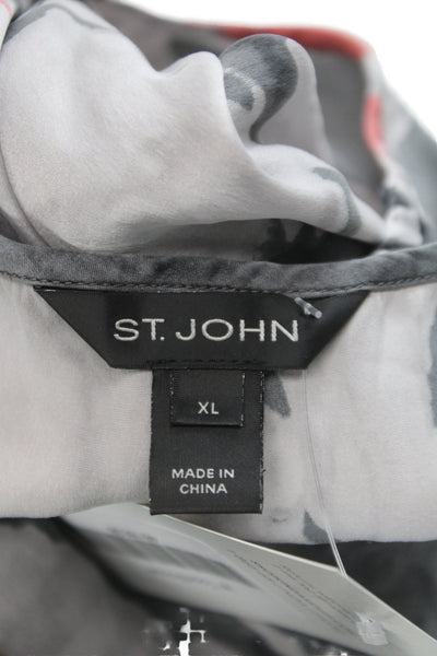 St. John Womens Gray Silk Spandex Floral Square Neck Sleeveless Blouse Size XL