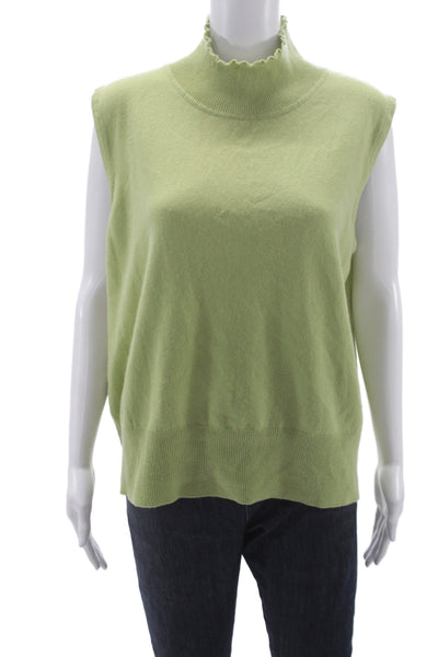 St. John Cashmere Womens Green Mock Neck Vest Size XL