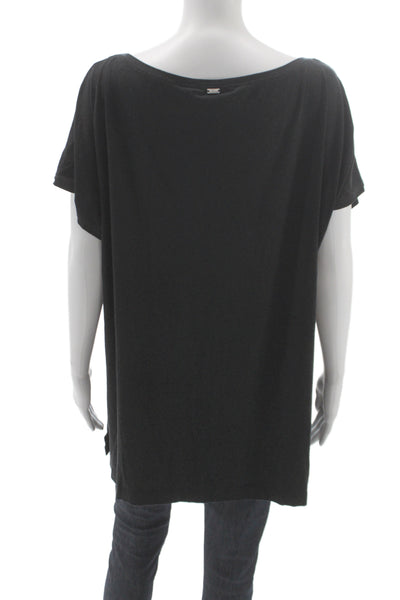 St. John Womens Jersey Tunic Animal Print Black Short Sleeve Size L