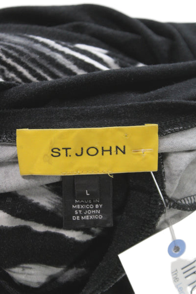St. John Womens Jersey Tunic Animal Print Black Short Sleeve Size L