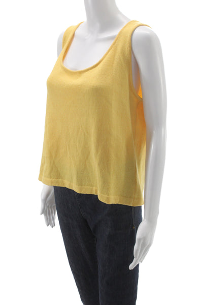 St. John Women Cropped Tank Yellow Cotton Sleeveless Size L