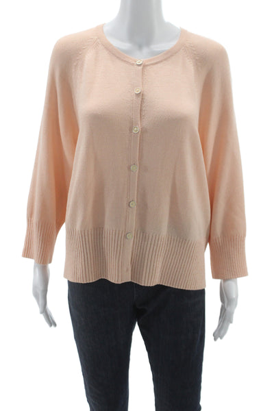 St. John Sport Unisex Pink Wool Rayon Cardigan Crewneck 3/4 Sleeve Size XL