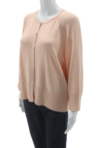 St. John Sport Unisex Pink Wool Rayon Cardigan Crewneck 3/4 Sleeve Size XL