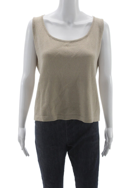 St. John Womens Basic Sleeveless Tank Beige Cotton Round Neck Size L
