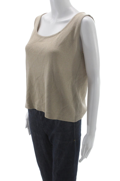 St. John Womens Basic Sleeveless Tank Beige Cotton Round Neck Size L
