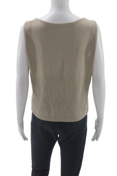 St. John Womens Basic Sleeveless Tank Beige Cotton Round Neck Size L