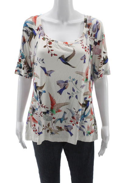 St. John Womens Jersey Bird Square Neck Blouse Multi Color Size XL