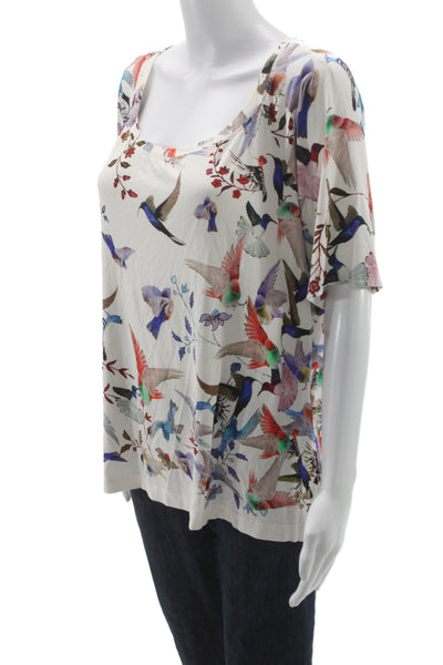 St. John Womens Jersey Bird Square Neck Blouse Multi Color Size XL