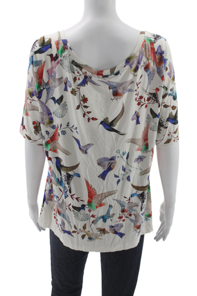 St. John Womens Jersey Bird Square Neck Blouse Multi Color Size XL