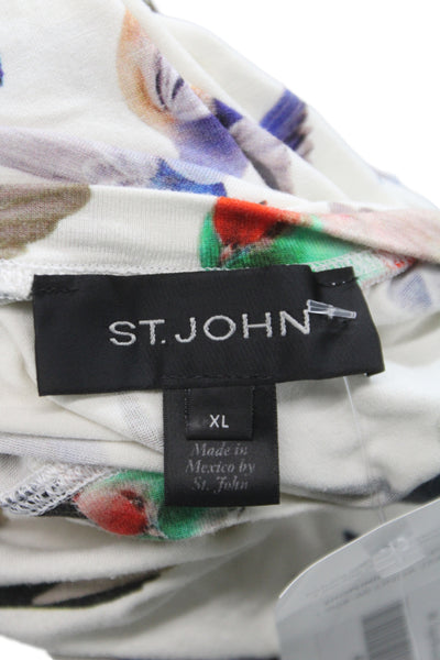 St. John Womens Jersey Bird Square Neck Blouse Multi Color Size XL